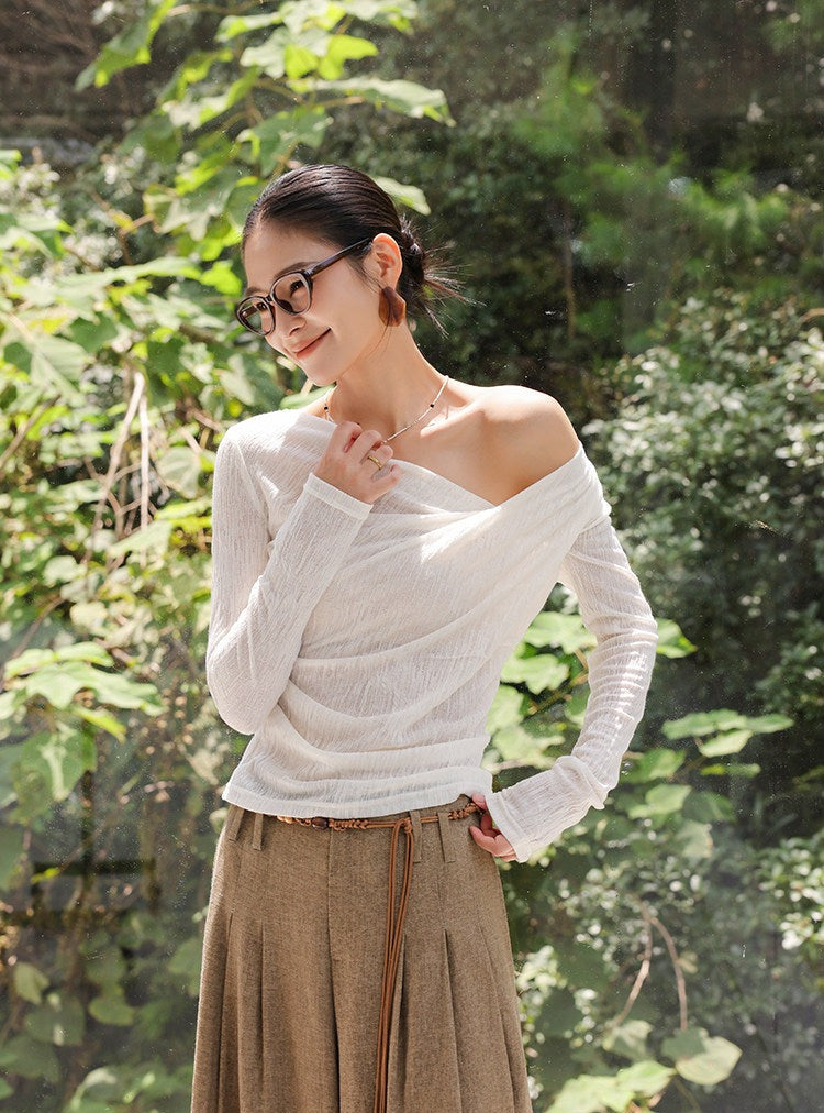 Viscose Top with Asymmetrical Neckline