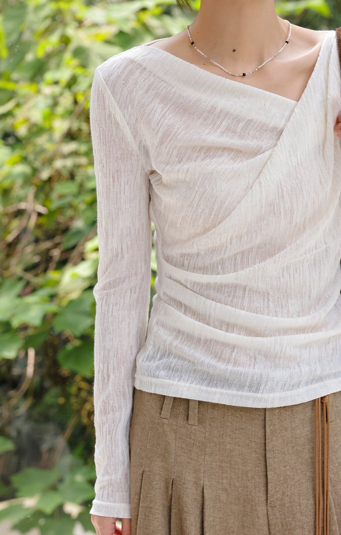 Viscose Top with Asymmetrical Neckline