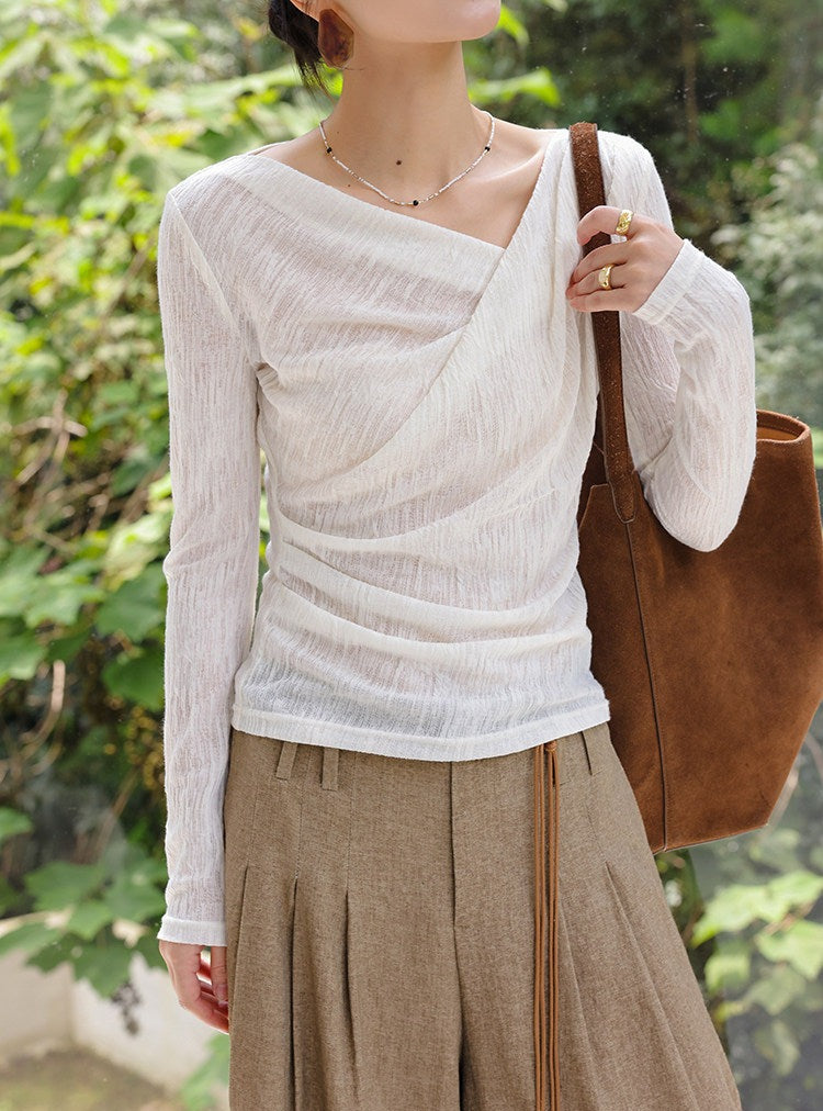 Viscose Top with Asymmetrical Neckline