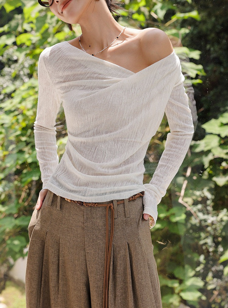Viscose Top with Asymmetrical Neckline