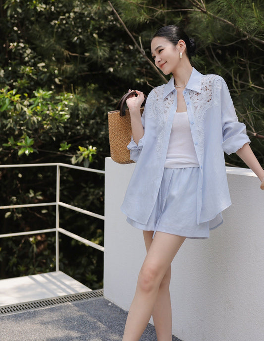 Hollow-Out Viscose Top and Shorts Set