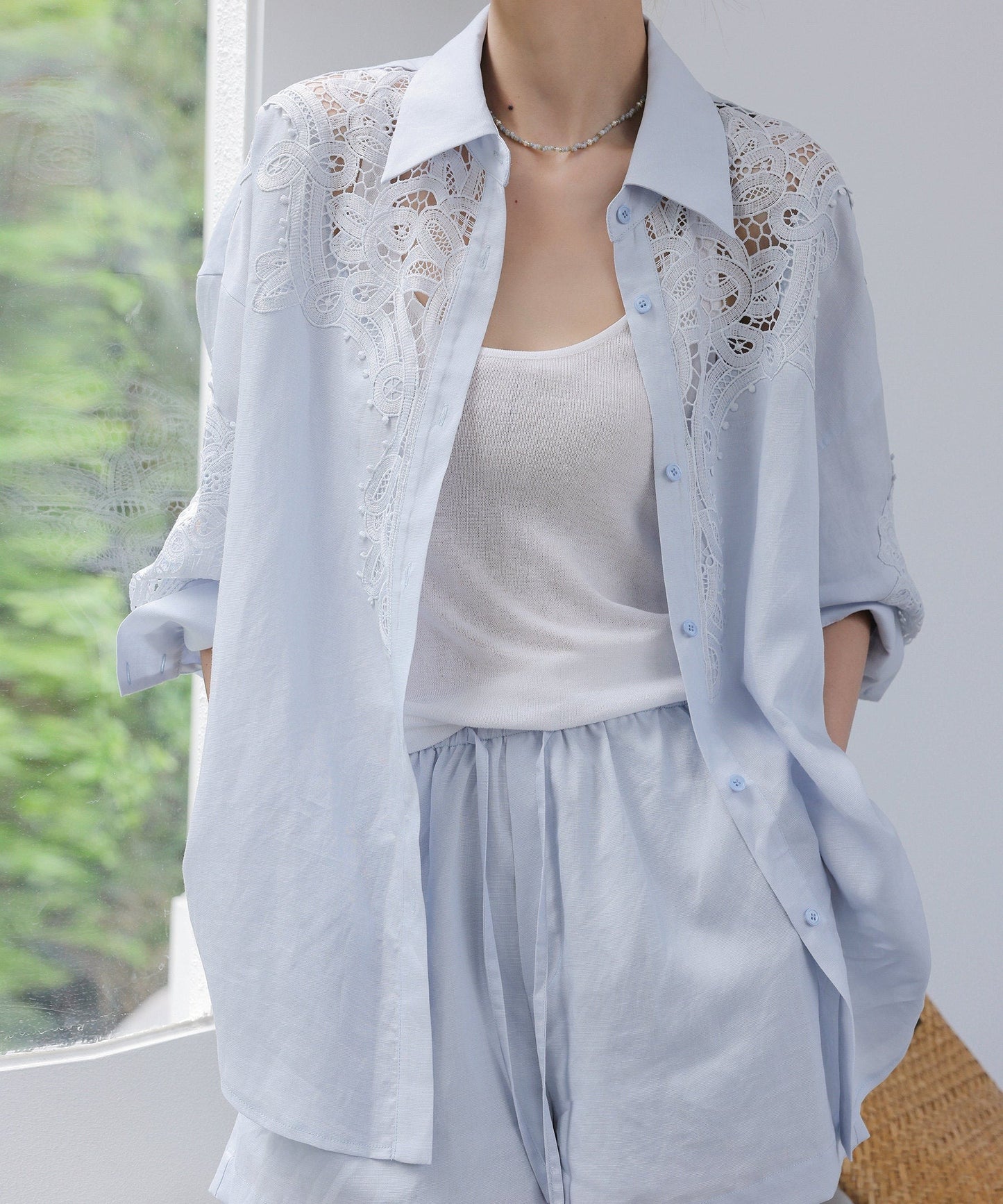 Hollow-Out Viscose Top and Shorts Set