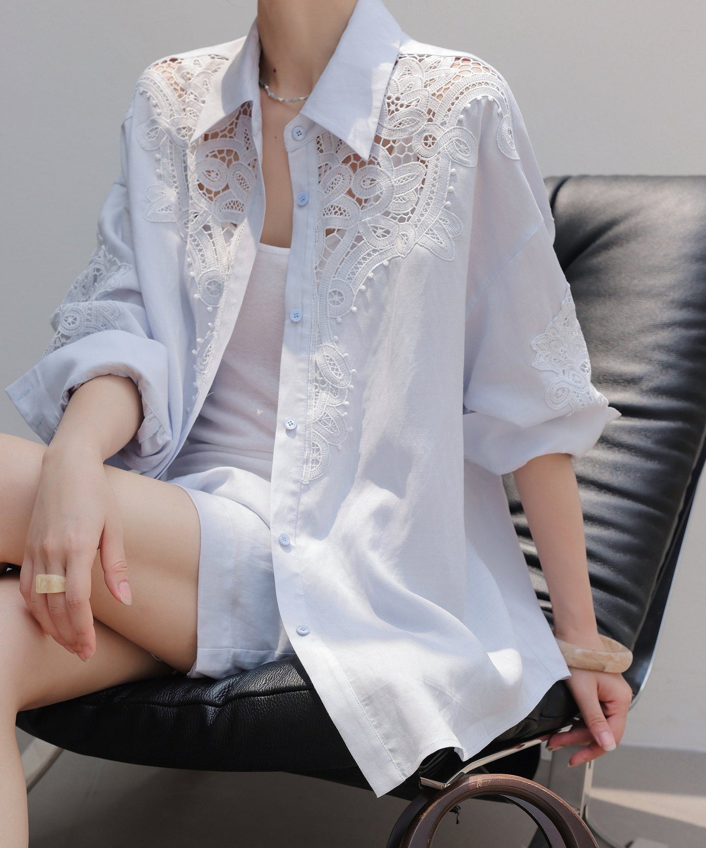 Hollow-Out Viscose Top and Shorts Set