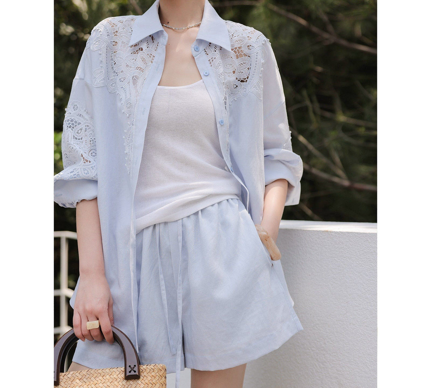 Hollow-Out Viscose Top and Shorts Set
