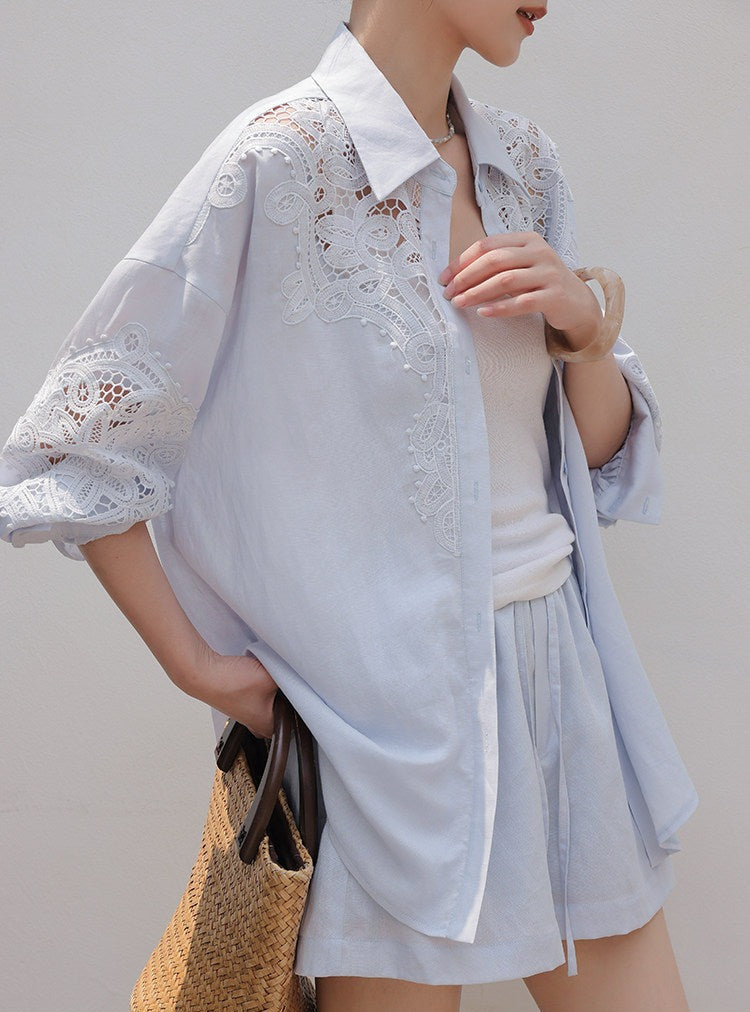 Hollow-Out Viscose Top and Shorts Set