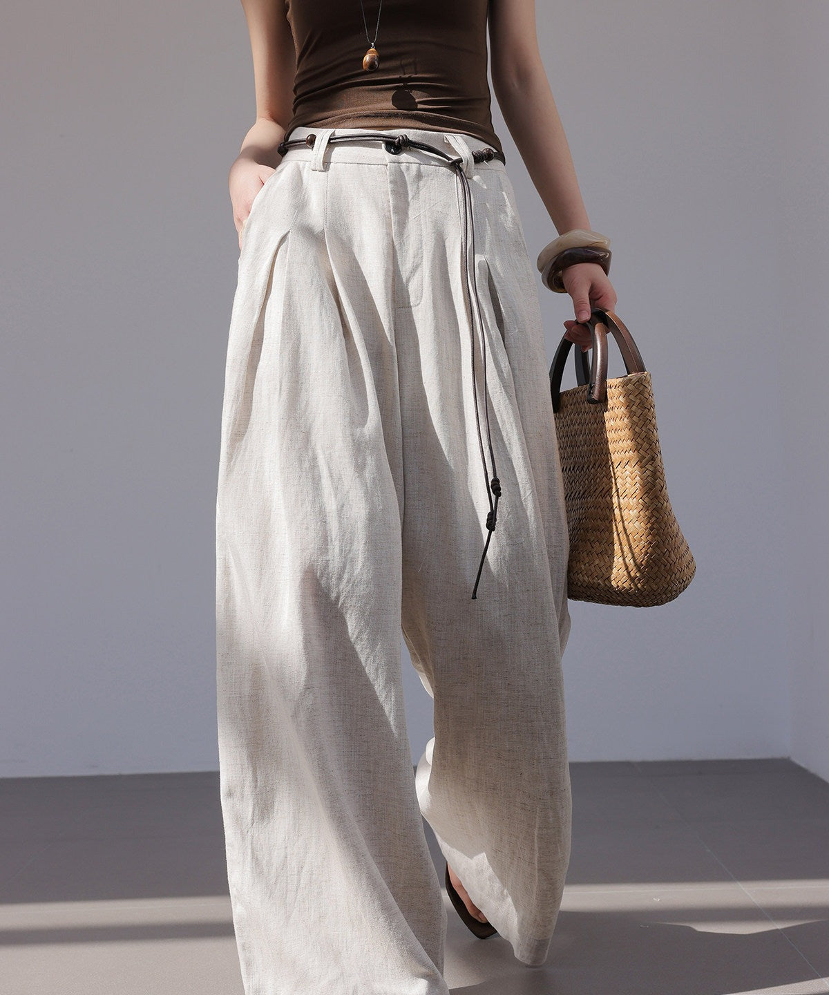 Linen Wide-Leg Pants - Relaxed Fit