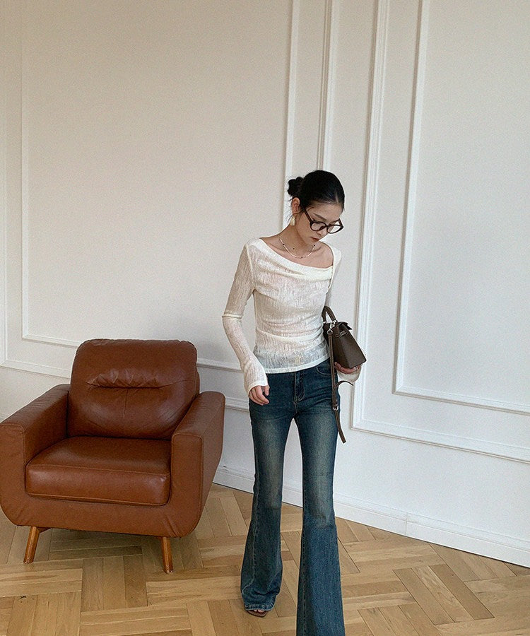 Viscose Long Sleeve T-Shirt with French Collar