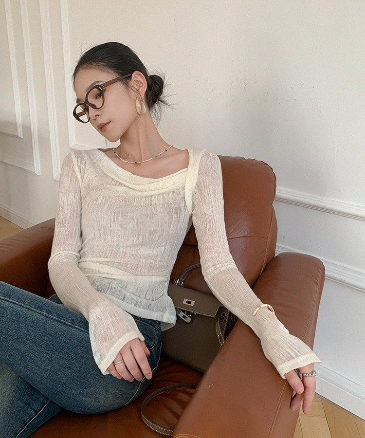 Viscose Long Sleeve T-Shirt with French Collar