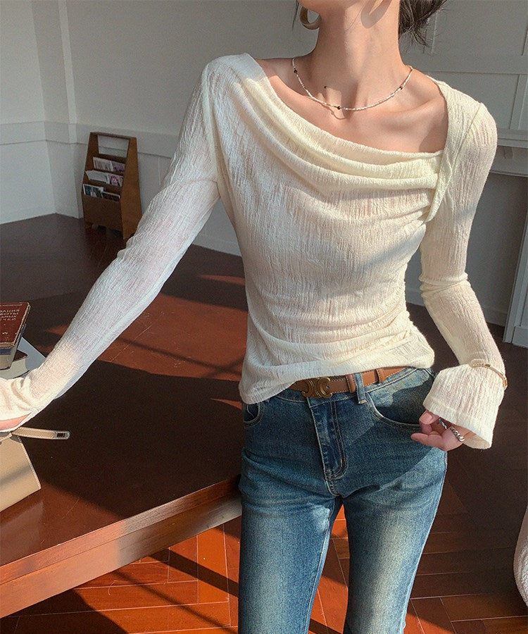 Viscose Long Sleeve T-Shirt with French Collar