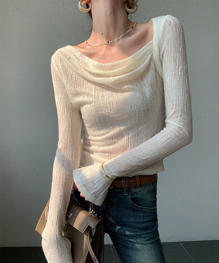 Viscose Long Sleeve T-Shirt with French Collar