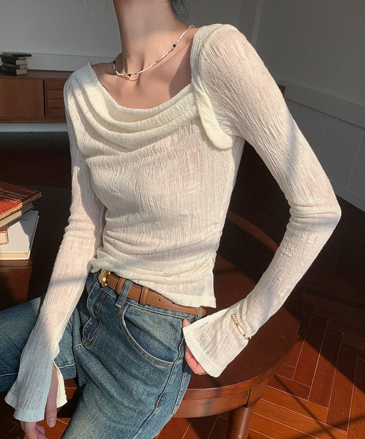 Viscose Long Sleeve T-Shirt with French Collar