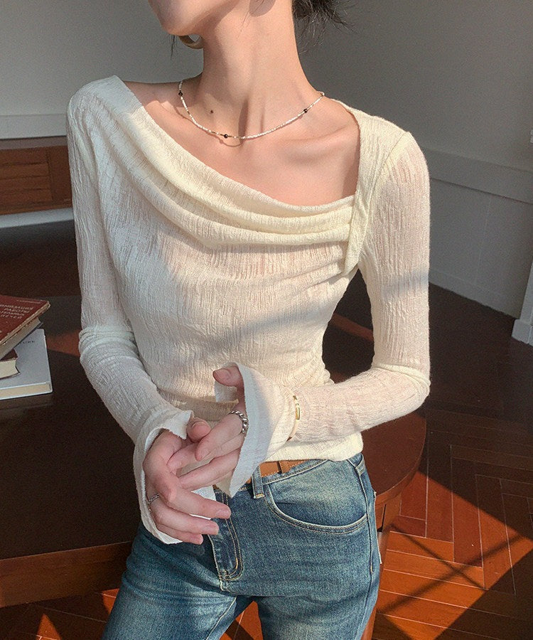 Viscose Long Sleeve T-Shirt with French Collar