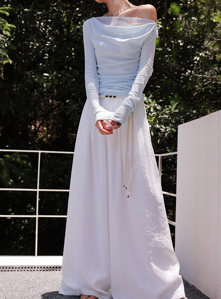 Lace Asymmetrical Top - Elegant Blue Blouse