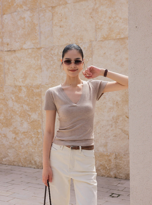 Knit Top - Textured V-Neck Design