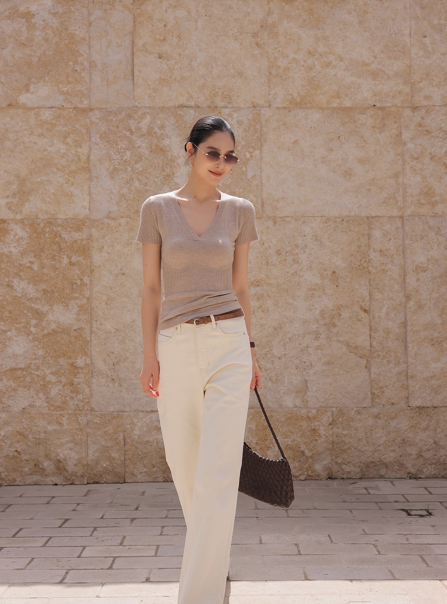 Knit Top - Textured V-Neck Design