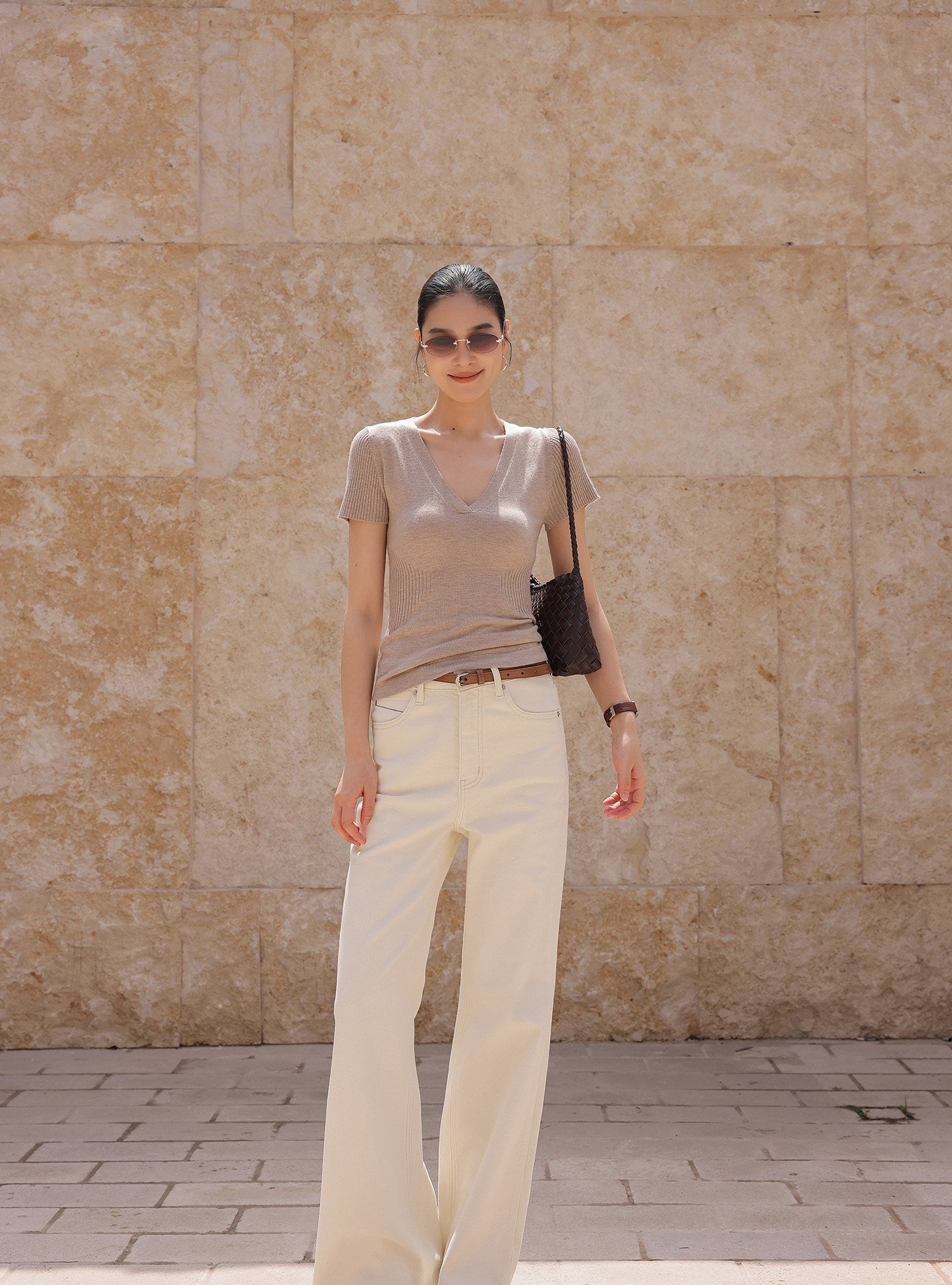 Knit Top - Textured V-Neck Design