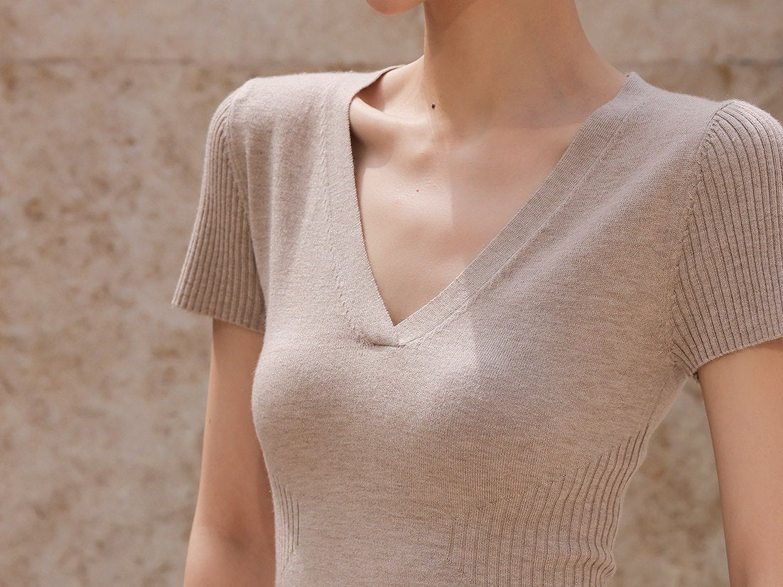 Knit Top - Textured V-Neck Design