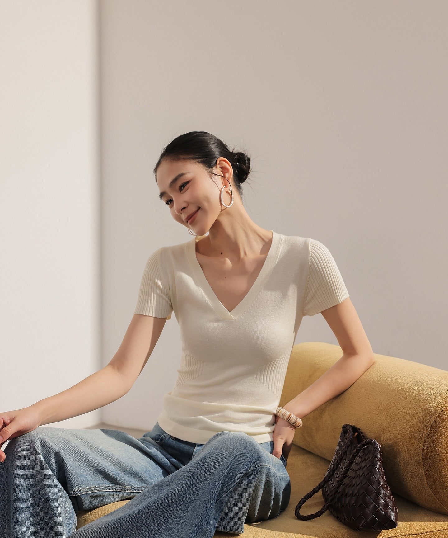 Knit Top - Textured V-Neck Design