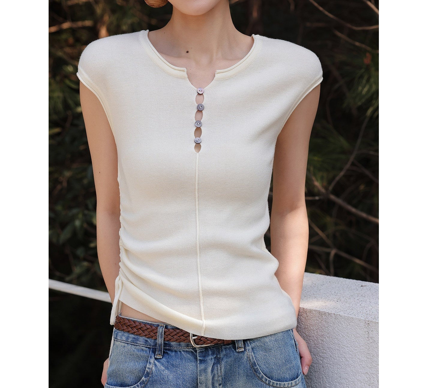 Viscose Top - Relaxed Fit with Pleated Design