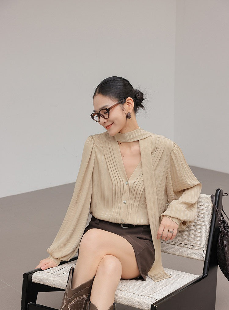 Viscose Long Sleeve Shirt - Elegant Champagne Color
