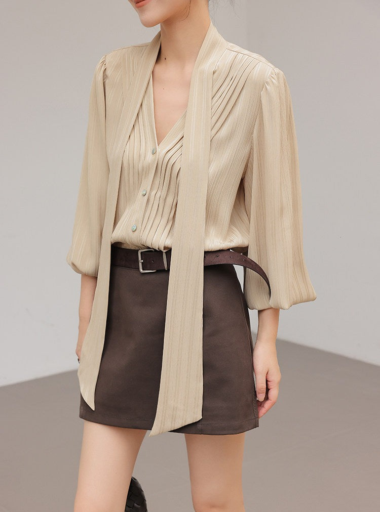 Viscose Long Sleeve Shirt - Elegant Champagne Color
