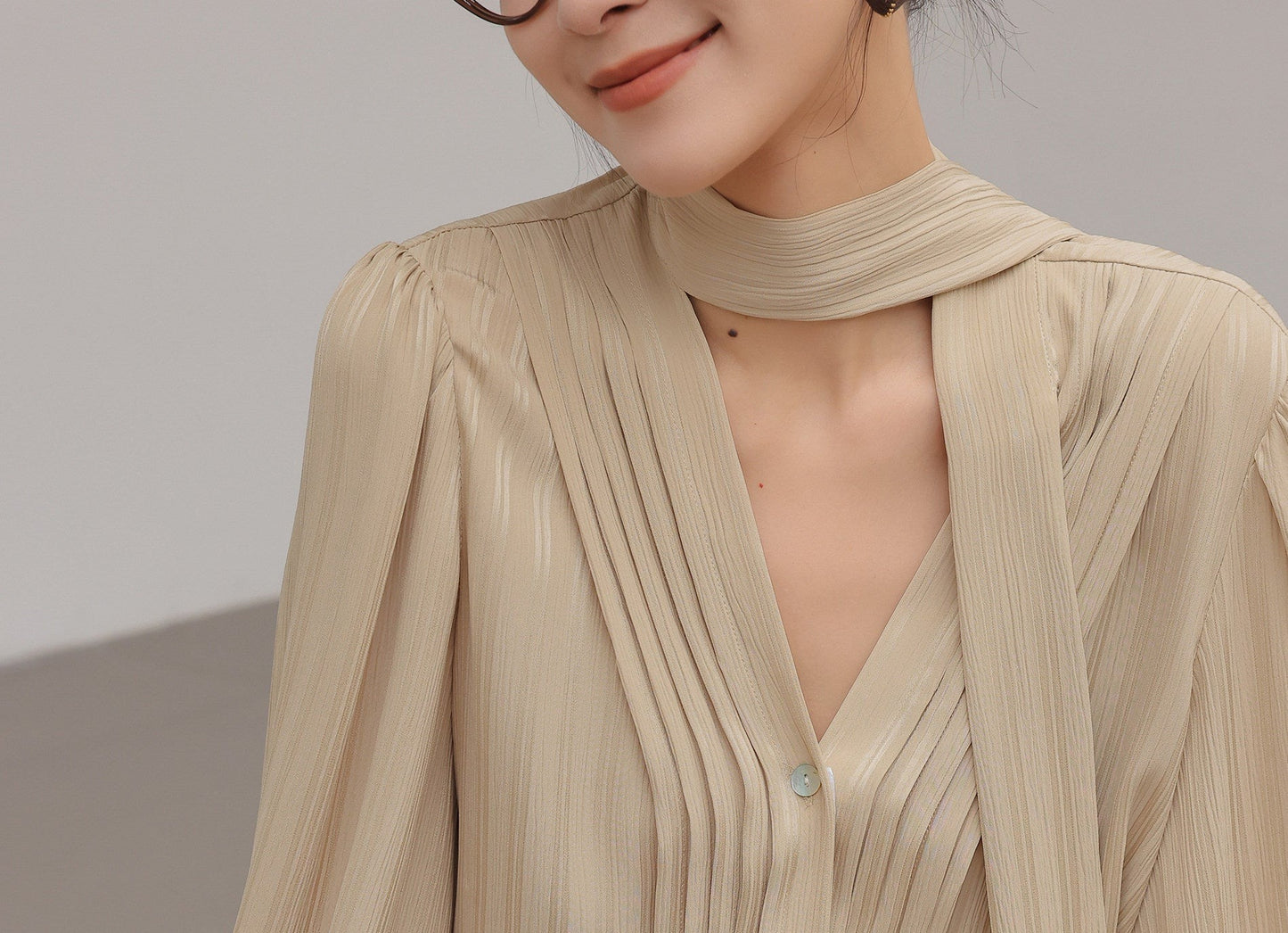 Viscose Long Sleeve Shirt - Elegant Champagne Color