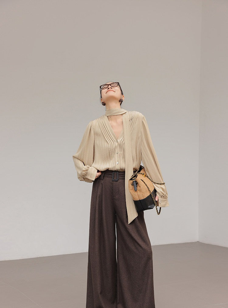 Viscose Long Sleeve Shirt - Elegant Champagne Color