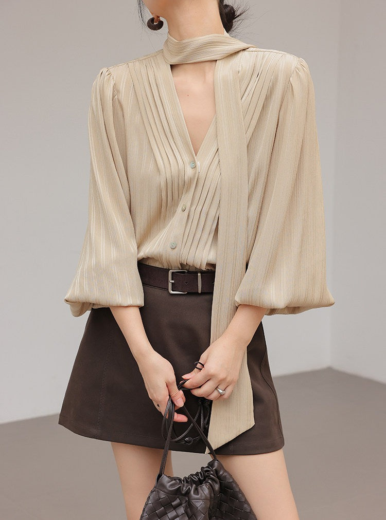 Viscose Long Sleeve Shirt - Elegant Champagne Color