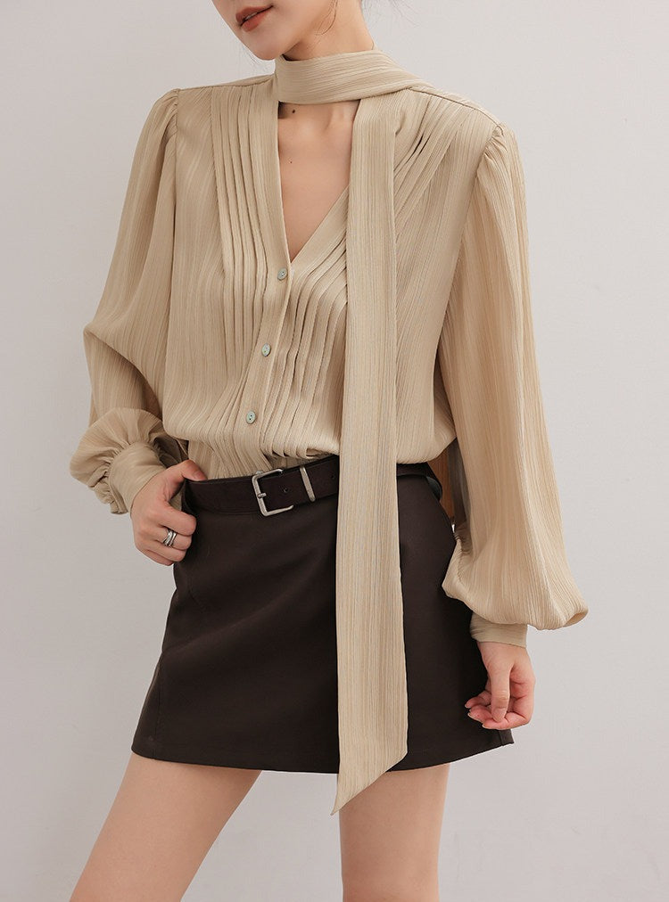 Viscose Long Sleeve Shirt - Elegant Champagne Color