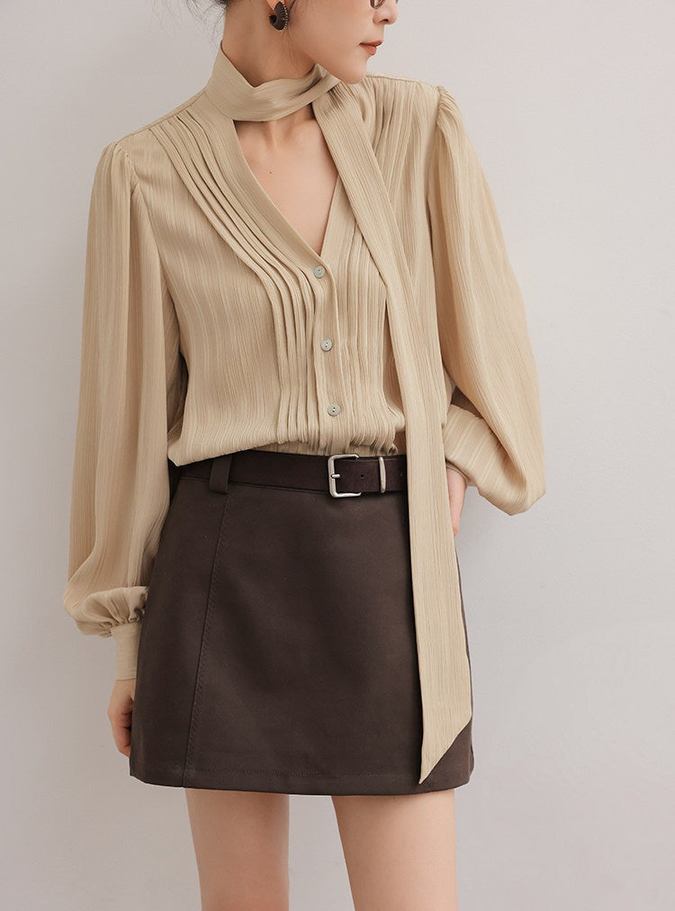 Viscose Long Sleeve Shirt - Elegant Champagne Color