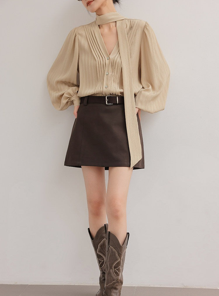 Viscose Long Sleeve Shirt - Elegant Champagne Color
