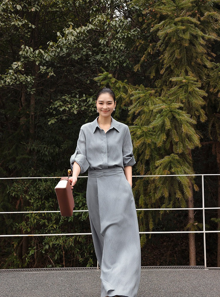 Viscose Two-Piece Set - Relaxed Shirt and Skirt