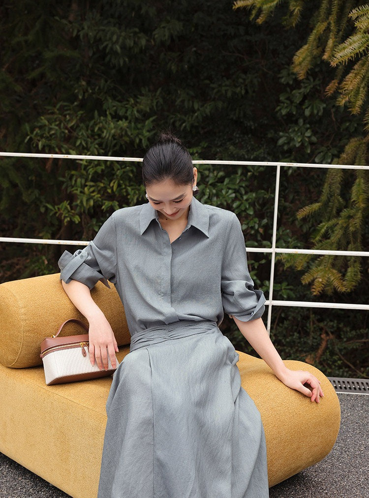Viscose Two-Piece Set - Relaxed Shirt and Skirt