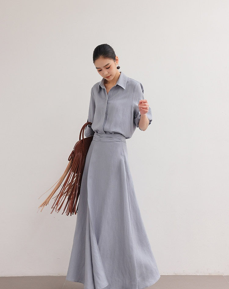 Viscose Two-Piece Set - Relaxed Shirt and Skirt