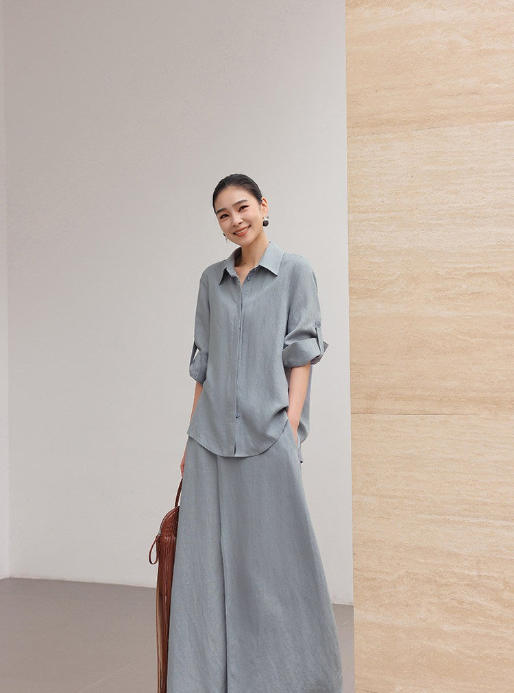 Viscose Two-Piece Set - Relaxed Shirt and Skirt