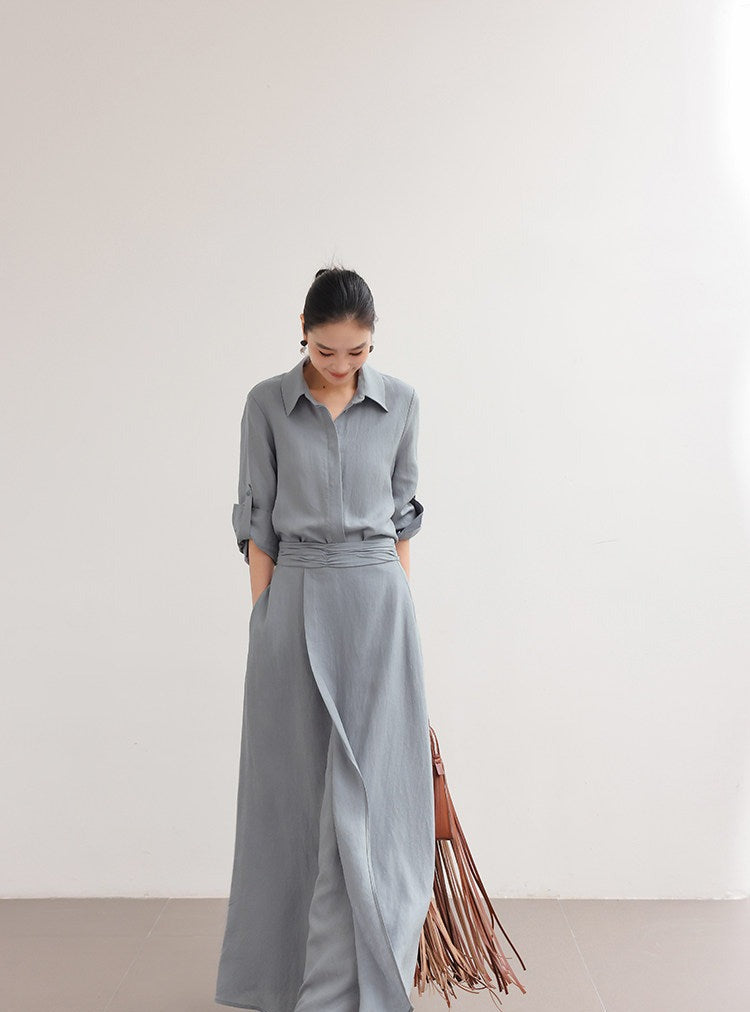 Viscose Two-Piece Set - Relaxed Shirt and Skirt