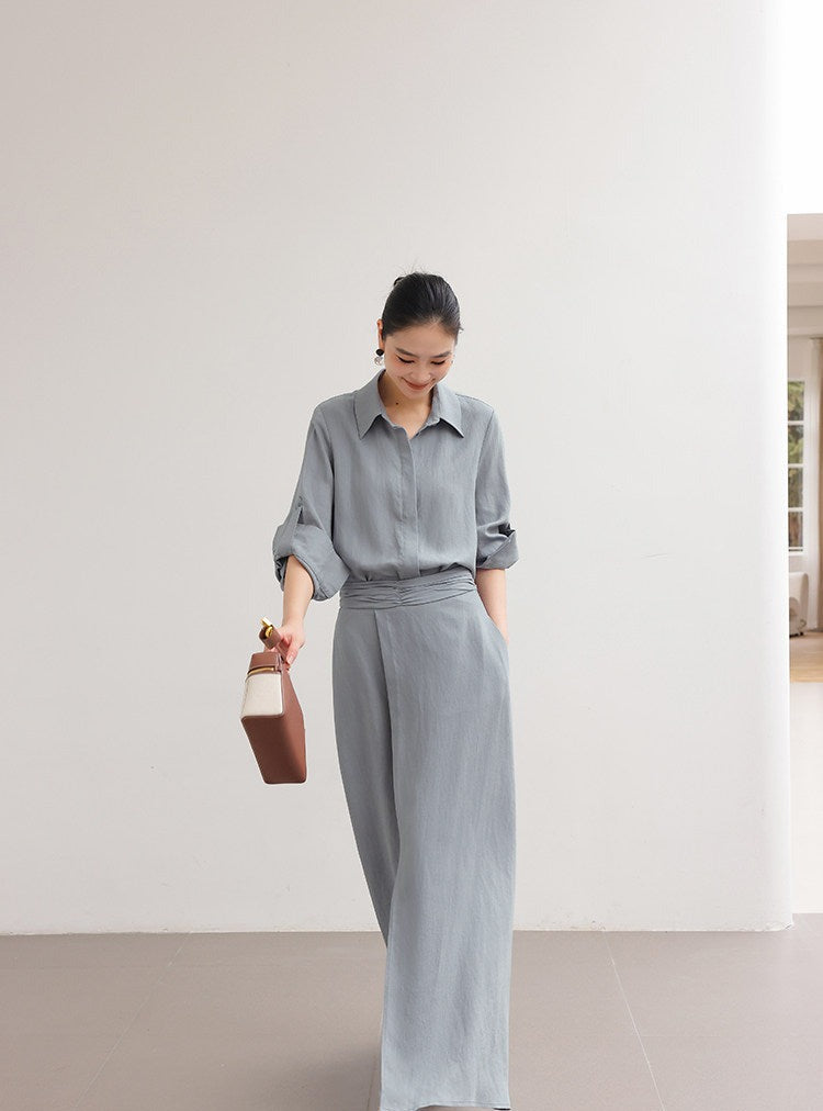 Viscose Two-Piece Set - Relaxed Shirt and Skirt