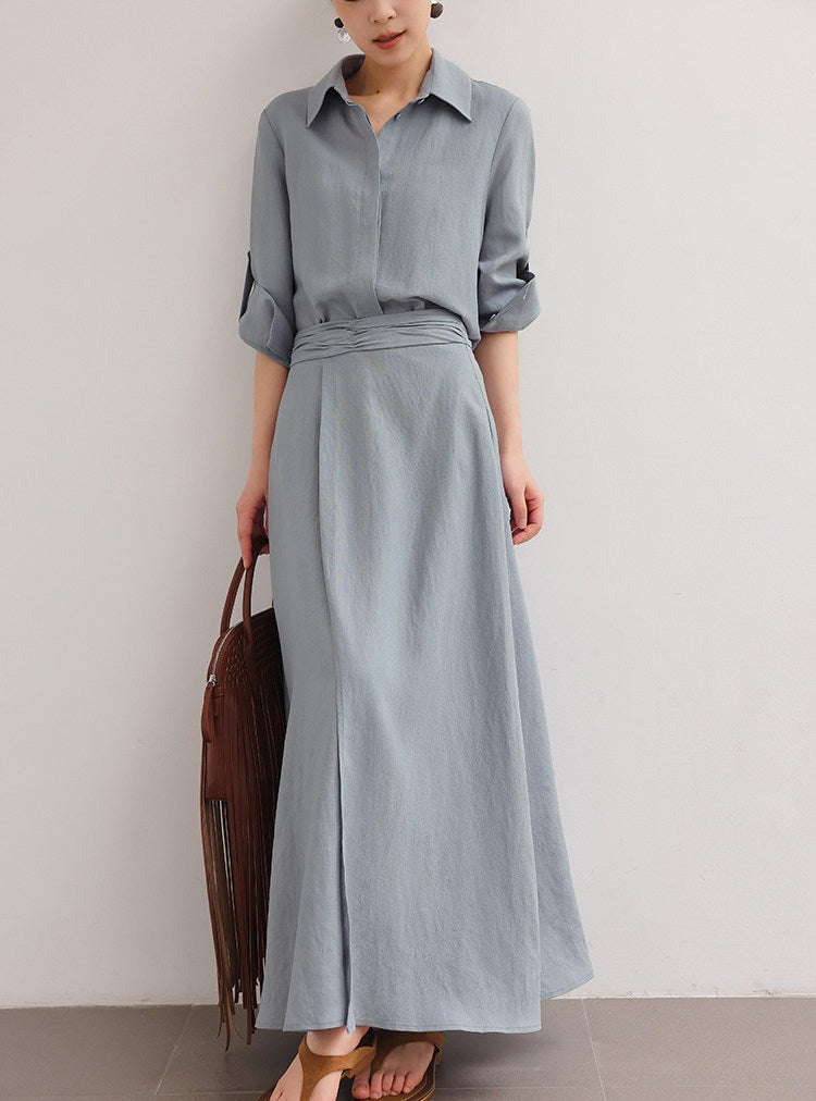 Viscose Two-Piece Set - Relaxed Shirt and Skirt