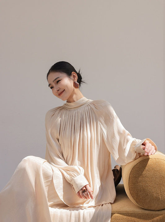 Champagne Viscose Set - Ruffled Top and Skirt