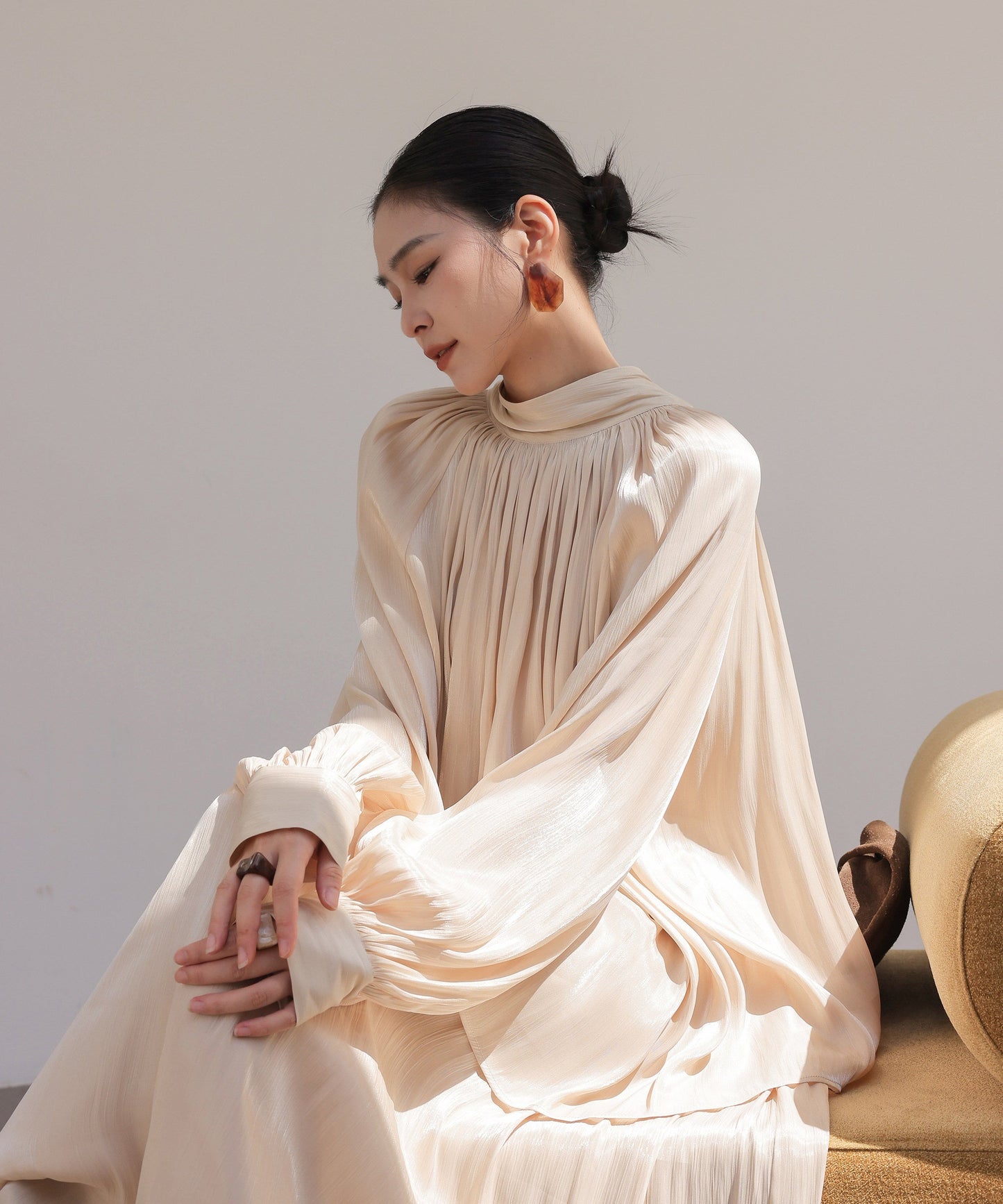 Champagne Viscose Set - Ruffled Top and Skirt