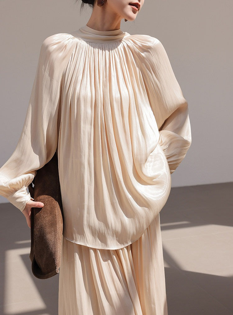 Champagne Viscose Set - Ruffled Top and Skirt