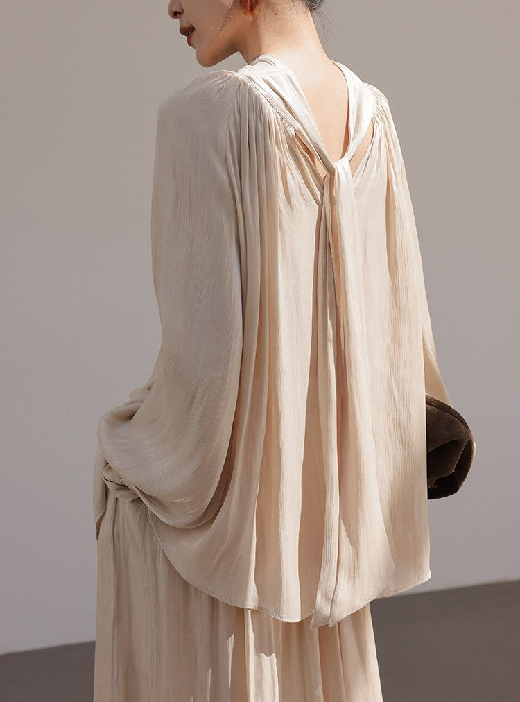Champagne Viscose Set - Ruffled Top and Skirt