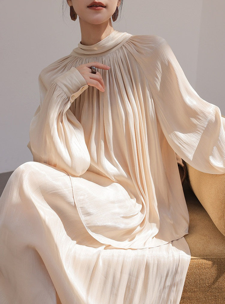 Champagne Viscose Set - Ruffled Top and Skirt