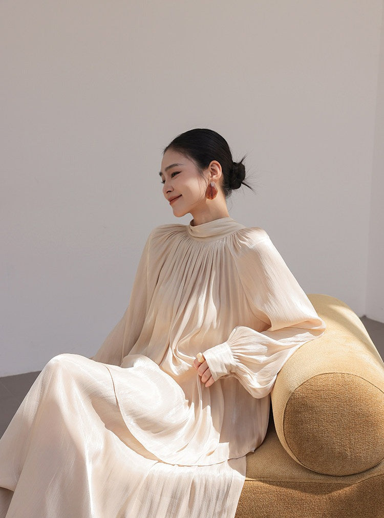 Champagne Viscose Set - Ruffled Top and Skirt