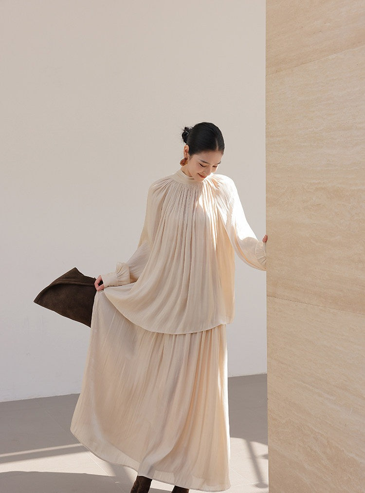 Champagne Viscose Set - Ruffled Top and Skirt