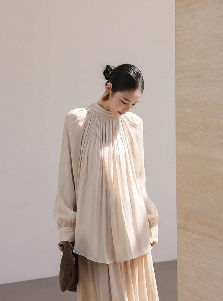 Champagne Viscose Set - Ruffled Top and Skirt