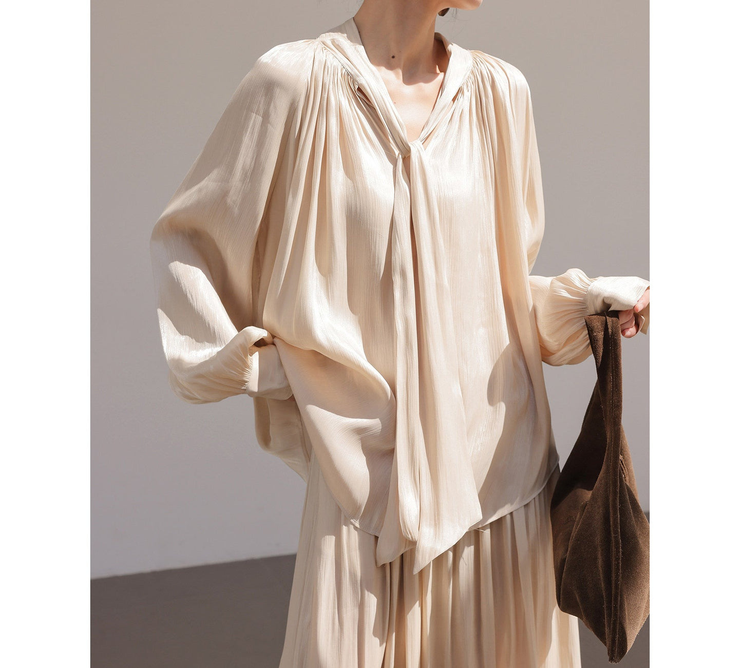 Champagne Viscose Set - Ruffled Top and Skirt