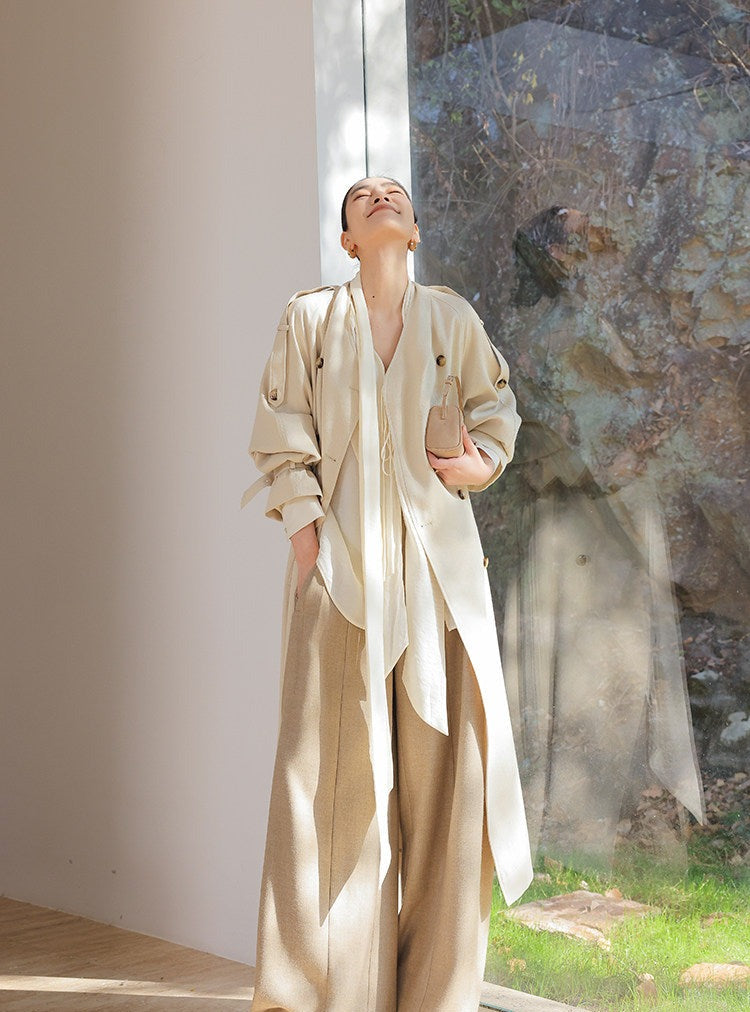 Oatmeal Wide-Leg Trousers - Minimalist Style
