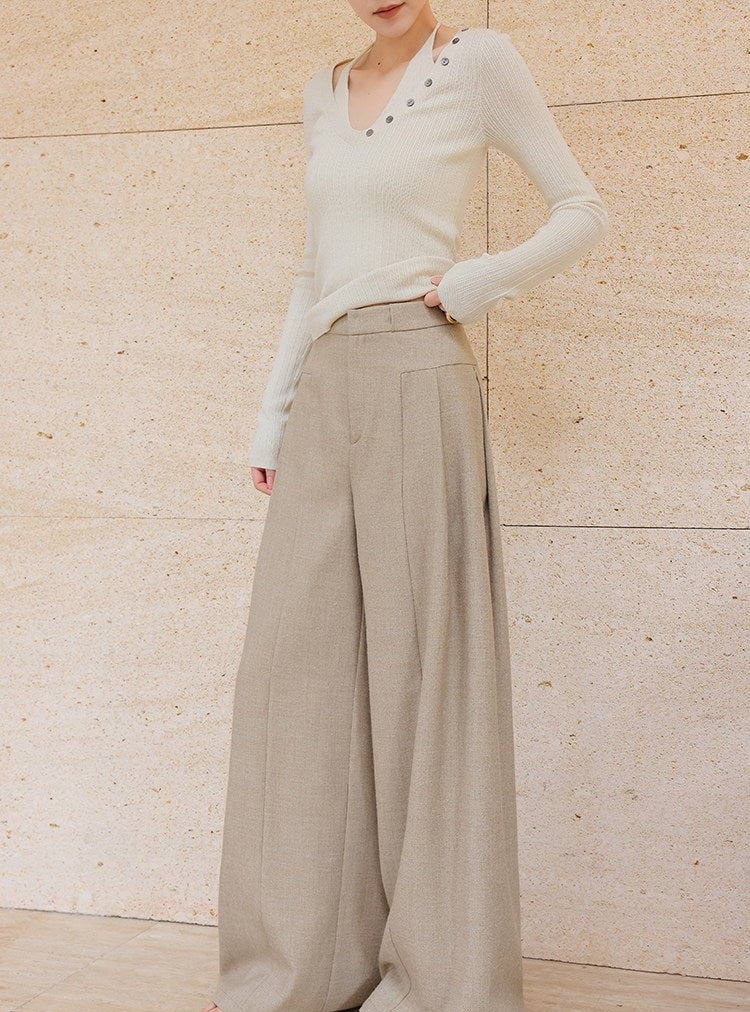 Oatmeal Wide-Leg Trousers - Minimalist Style