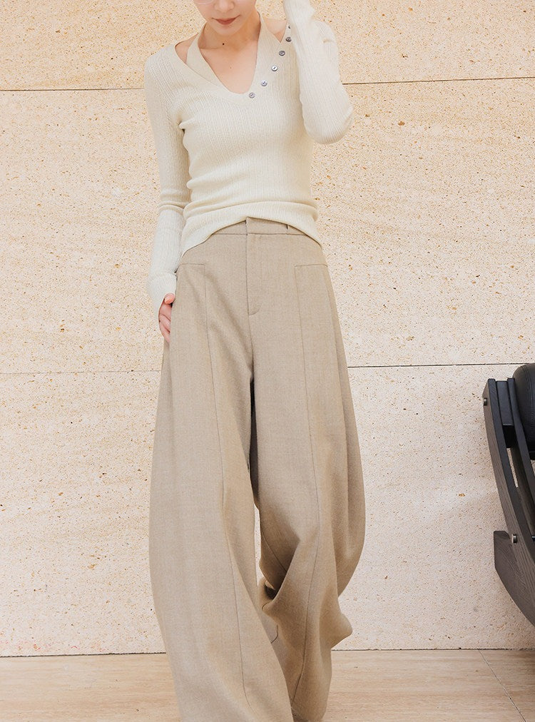 Oatmeal Wide-Leg Trousers - Minimalist Style